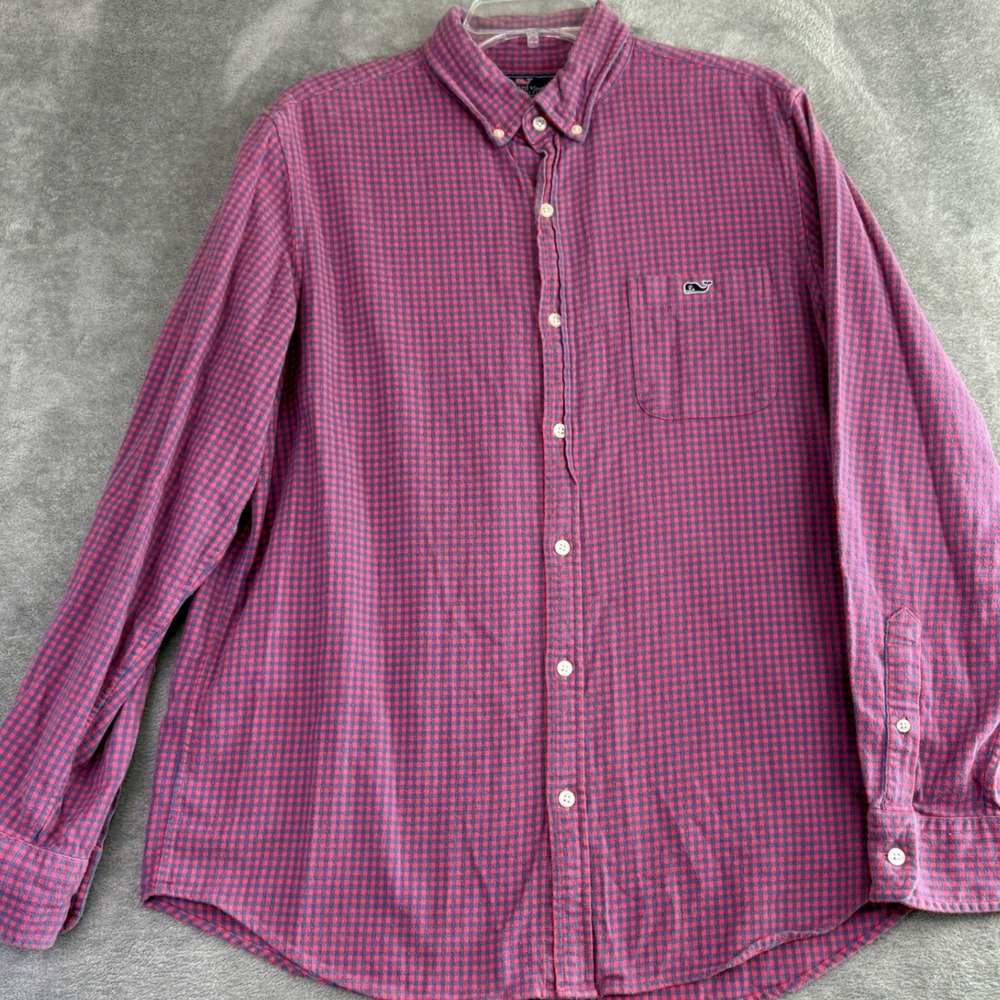 Vineyard Vines Slim Fit Tucker Shirt Mens L Pink Blue Checkered Button Up Preppy